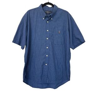 Ralph Lauren Checkered Button Down Polo Shirt Blue & White
